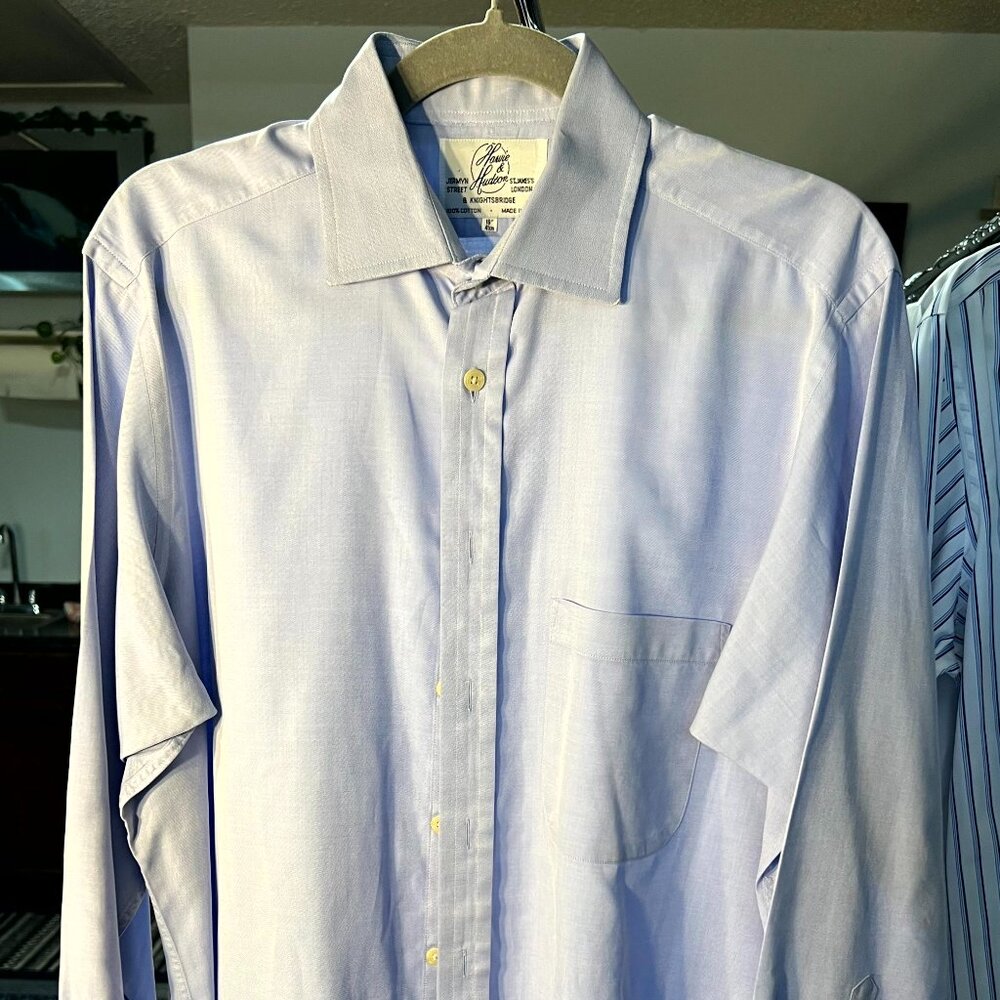 Harvie & Hudson White & Blue Pinstripe 100% Cotton Long-Sleeve Button-Up SZ Lrg